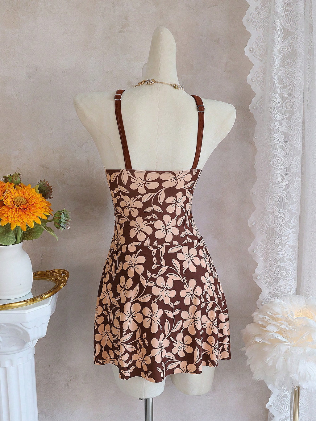Swim Lushoire Women's Beach Music Festival Spring/Summer Floral Print Double Shoulder Strap Gathered Cinched - image 2