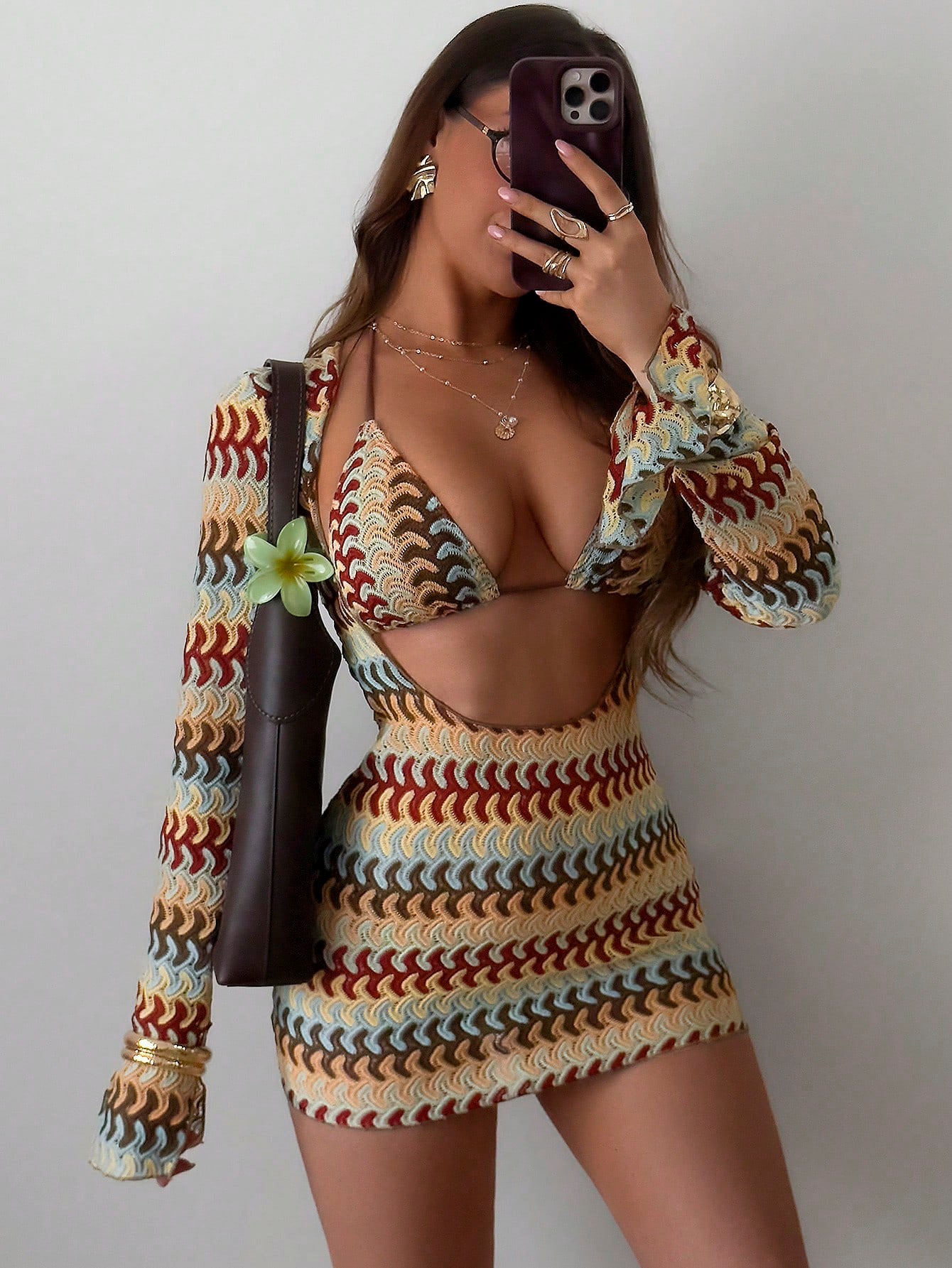 Swim SXY 3pcs/Set Women's Sexy Colorful Hollow Striped Cover-Up,