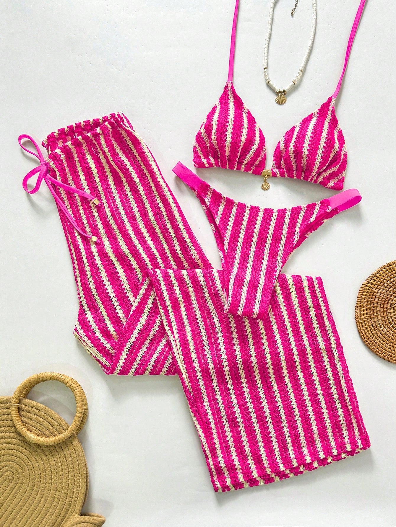 Swim Chicsea 26SS Spring/Summer Vacation Beach BOHO Braided Brown-Red