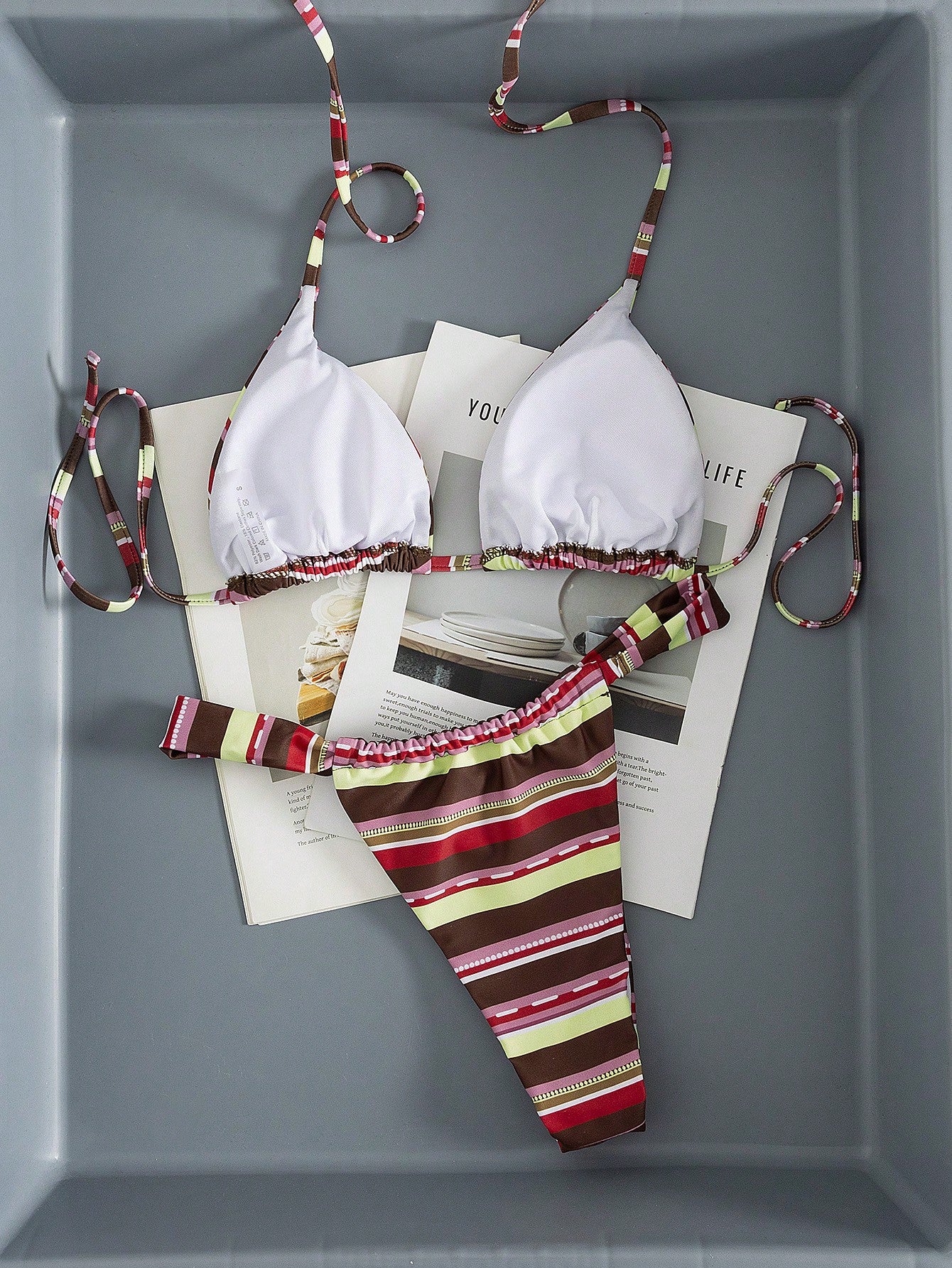 Women's Sexy Colorful Striped Bohemian Style Halter Tie Back Bikini