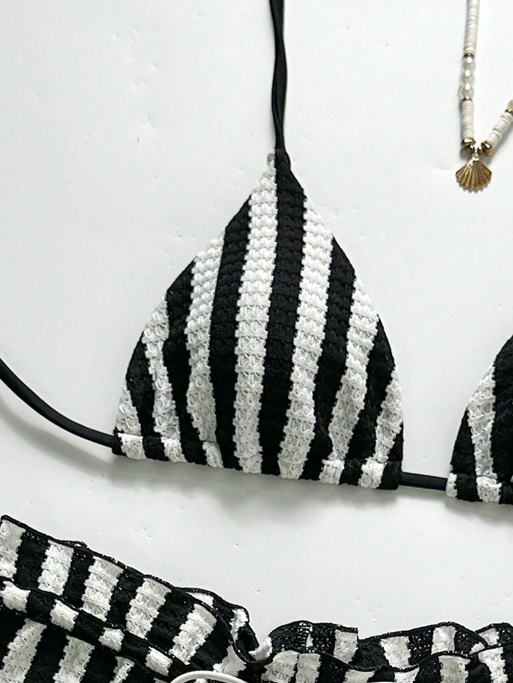 Swim Chiccia Women's Black And White Striped 3 Pieces Beach Set, Halter Tie Bikini Swimwear With - image 3