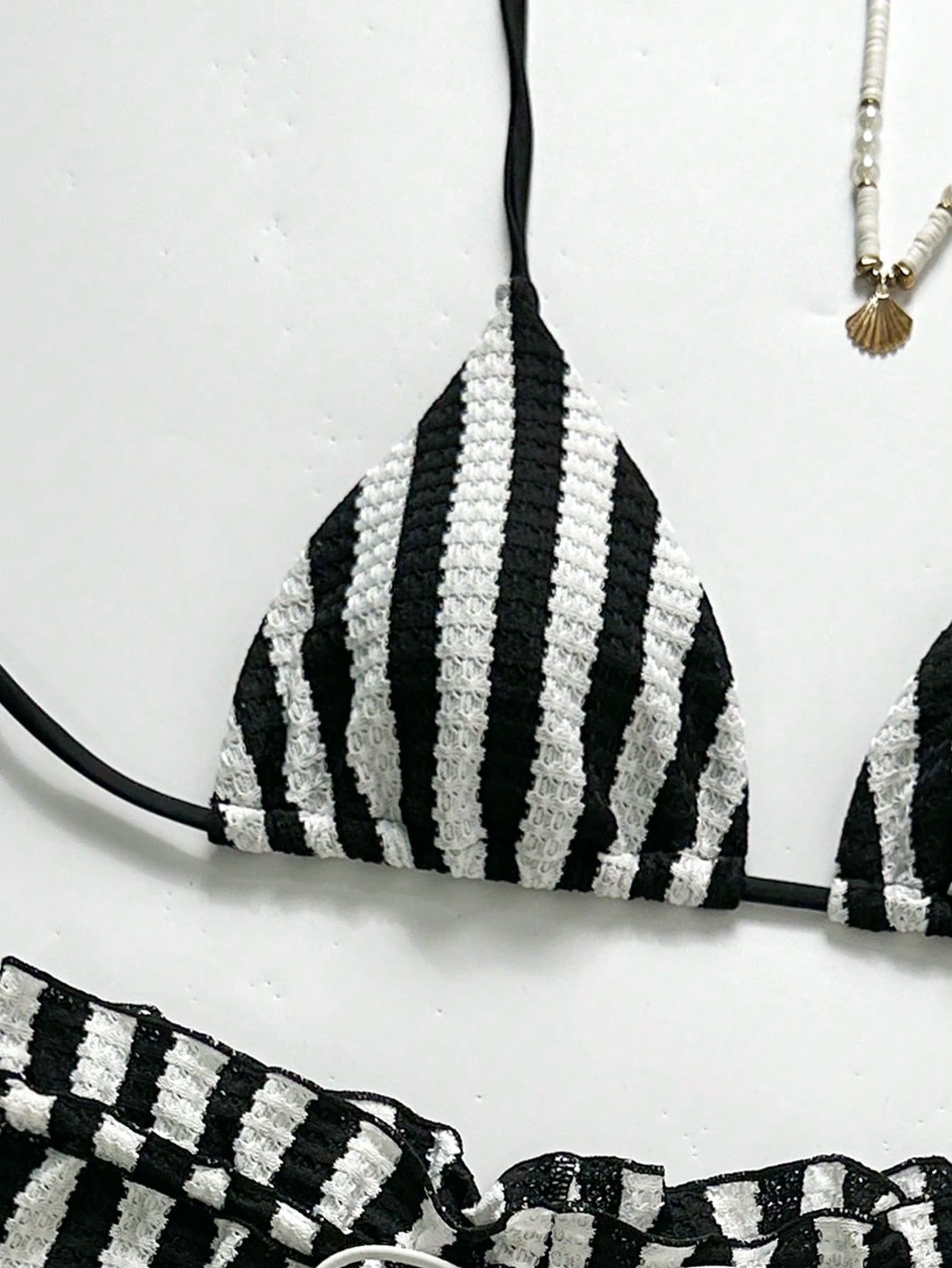 Swim Chiccia Women's Black And White Striped 3 Pieces Beach Set, Halter Tie Bikini Swimwear With - image 3