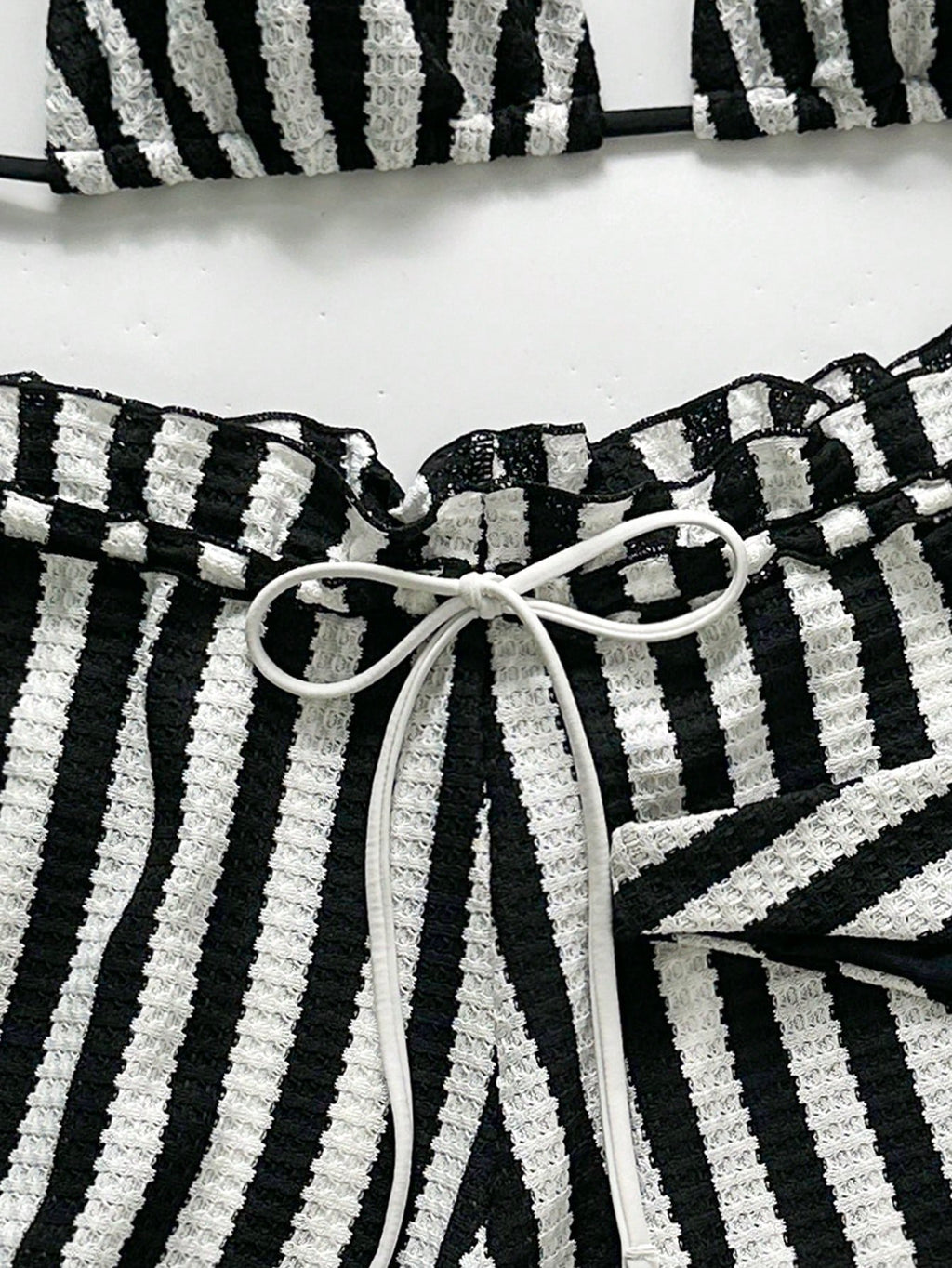 Swim Chiccia Women's Black And White Striped 3 Pieces Beach Set, Halter Tie Bikini Swimwear With - image 4