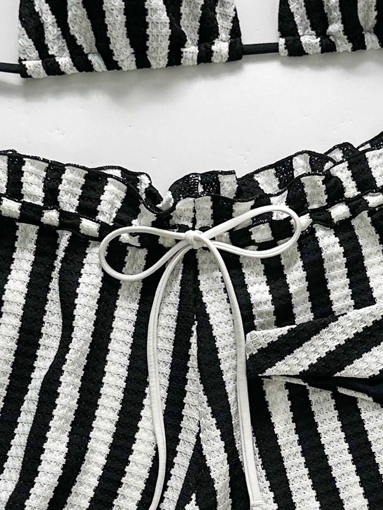 Swim Chiccia Women's Black And White Striped 3 Pieces Beach Set, Halter Tie Bikini Swimwear With - image 4