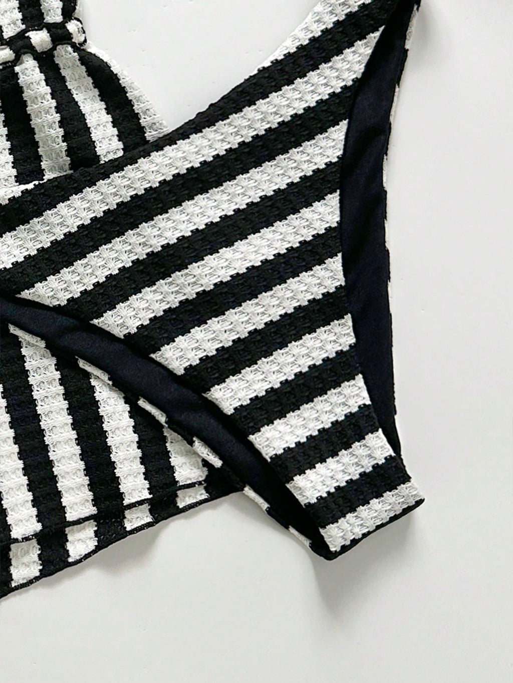 Swim Chiccia Women's Black And White Striped 3 Pieces Beach Set, Halter Tie Bikini Swimwear With - image 5
