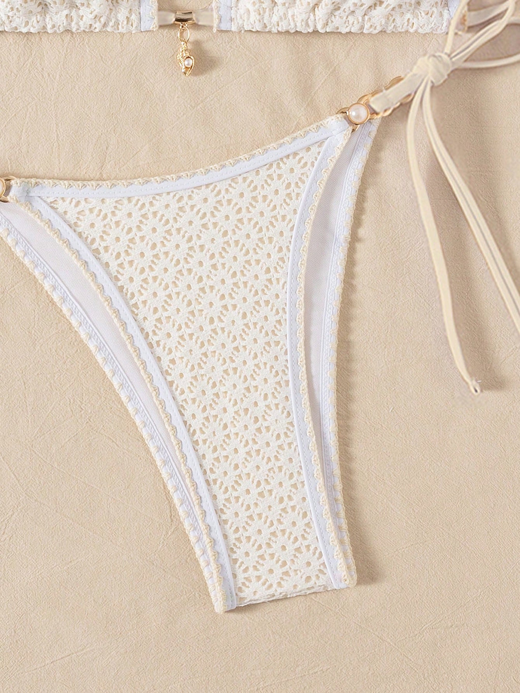 Swim Vcay Women's Hollow Out Blue Shell & Pearl Decor Sexy Bikini Set, Beach Summer Outfits - image 6