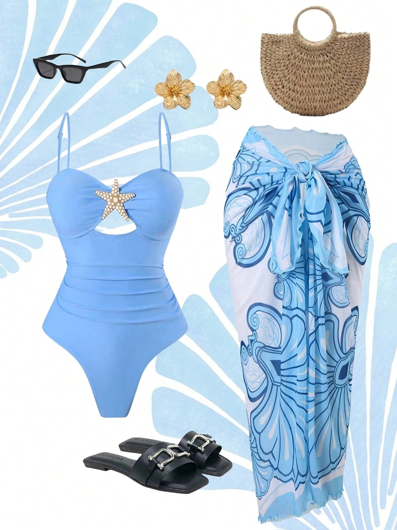 Swim Oasis Women Summer Beach Holiday Hollow-Out Starfish Decor Ruched Tummy Control One-Piece Swimsuit With - image 7