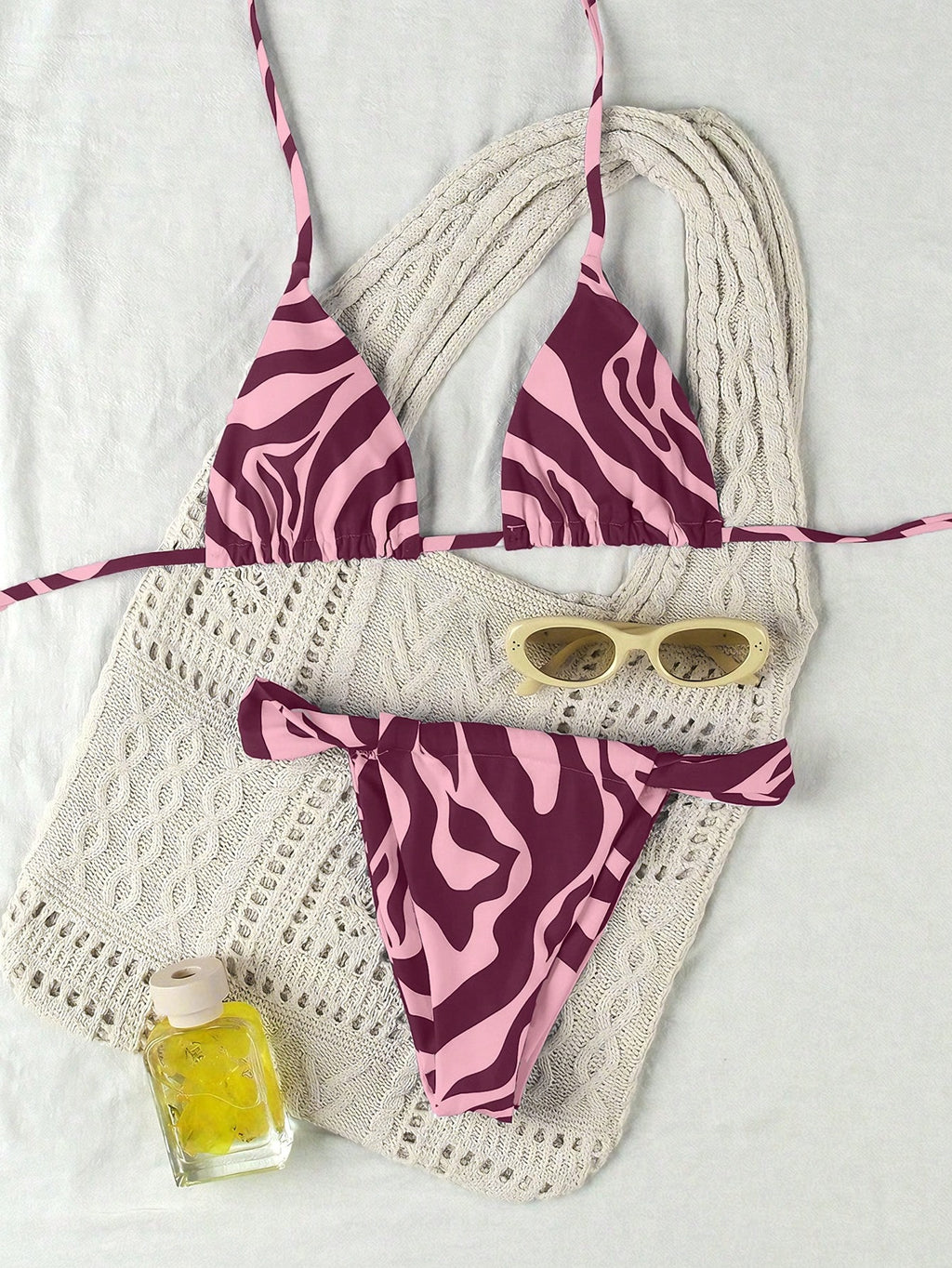 Women's Elegant Fashion Red & White Striped Print Sexy Halter Casual