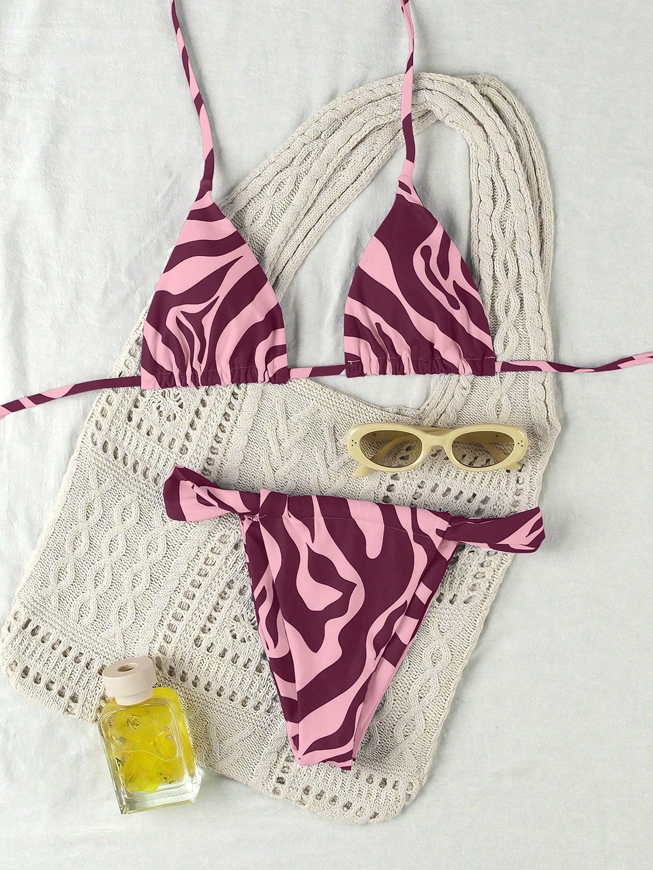Women's Elegant Fashion Red & White Striped Print Sexy Halter Casual