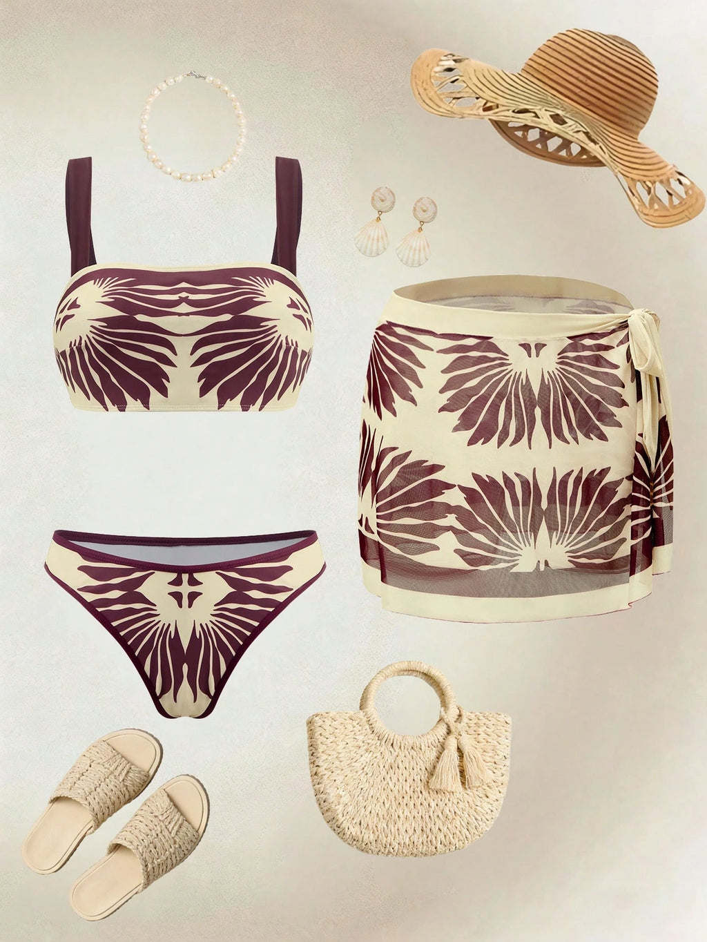Swim Oasis Beige,Summer,Boho,Beach Vacation,Holiday,Holiday Women's