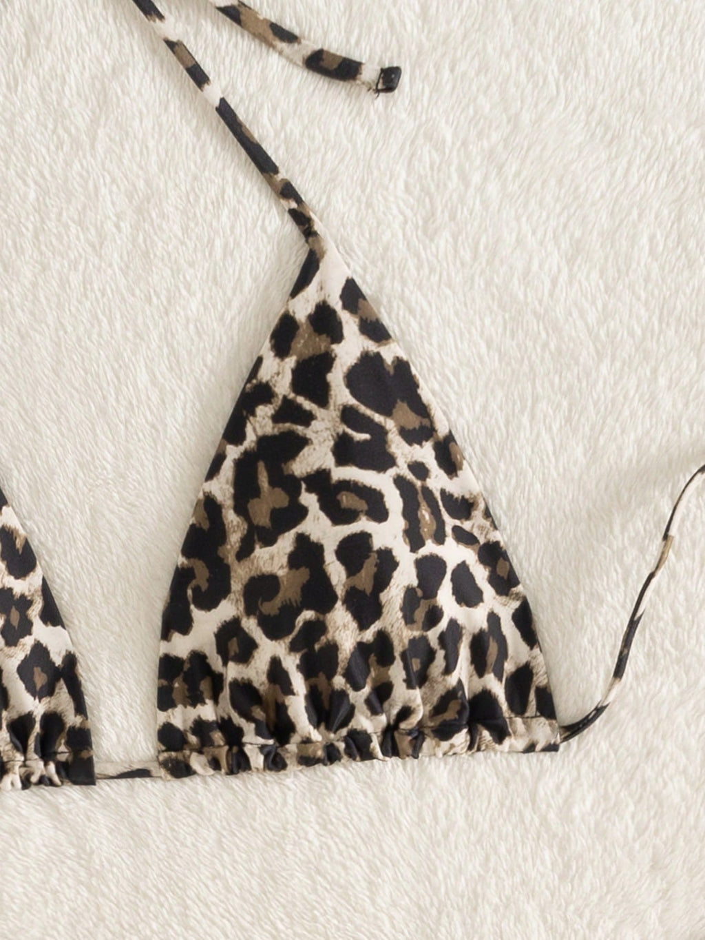 Swim Vcay 3pcs Leopard Print Triangle Bikini Set,Halter Neck Backless