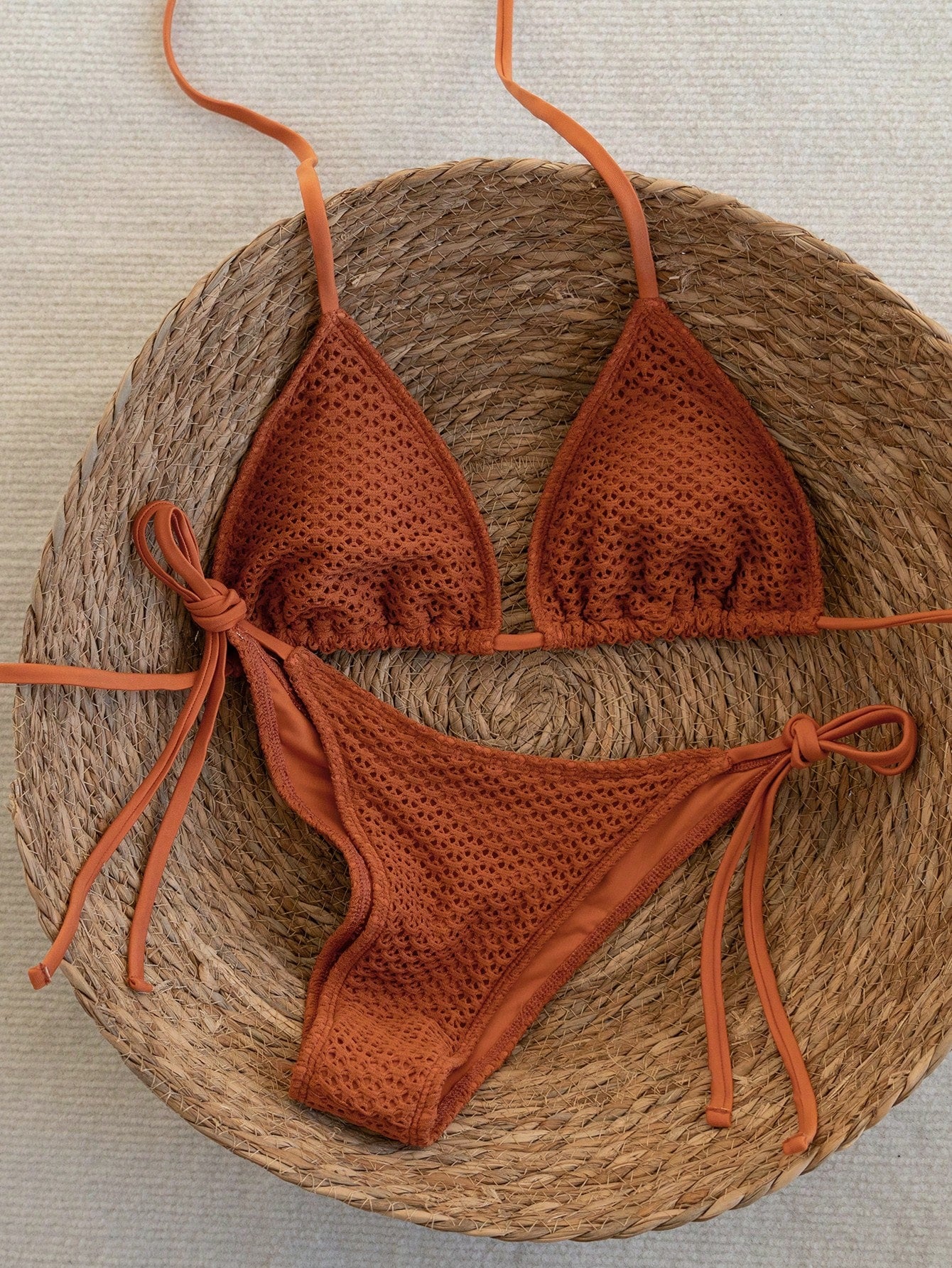Swim Vcay 2026 Women's Rusty Orange Crochet Bikini Set,Textured