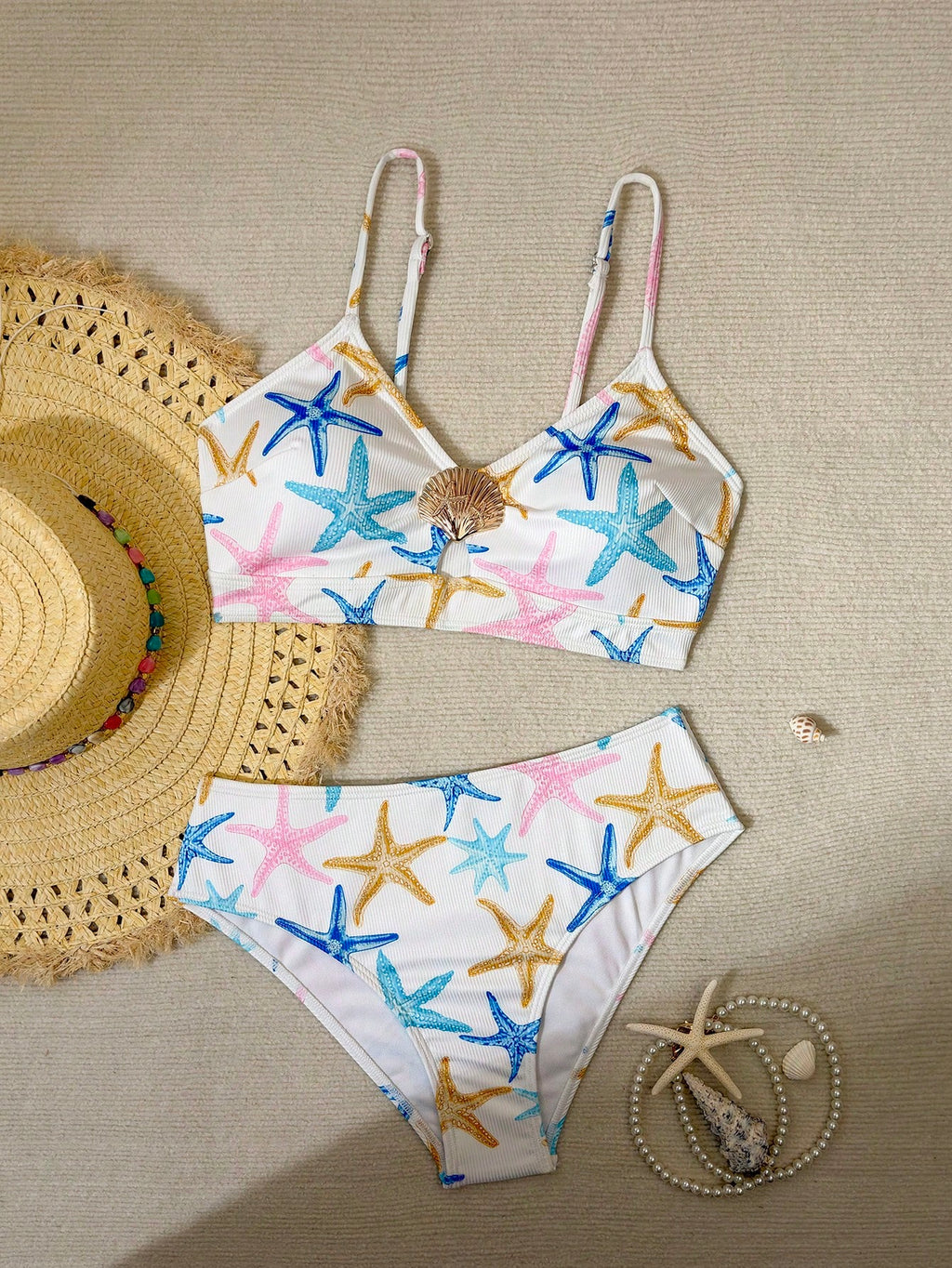 Women 2-Piece Bikini Swimsuit, Star & Color Block Starfish Cute Elegant Casual Sexy Bohemian Hollow Out - image 4