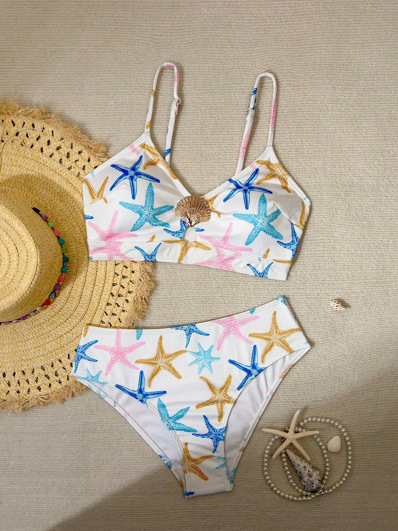 Women 2-Piece Bikini Swimsuit, Star & Color Block Starfish Cute Elegant Casual Sexy Bohemian Hollow Out - image 4