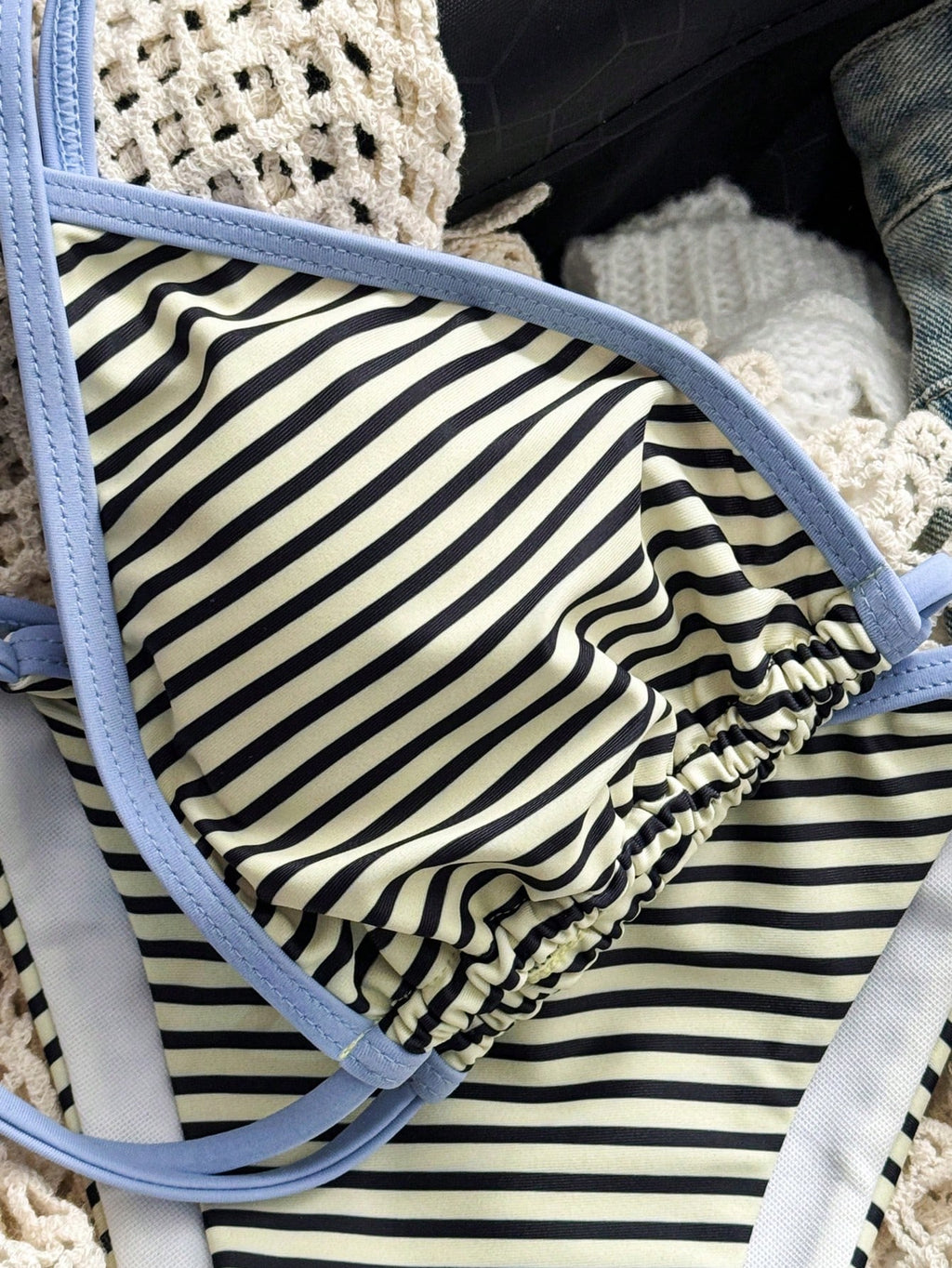 Sexy Summer Yellow Striped Print Patchwork Swimwear, Suitable For