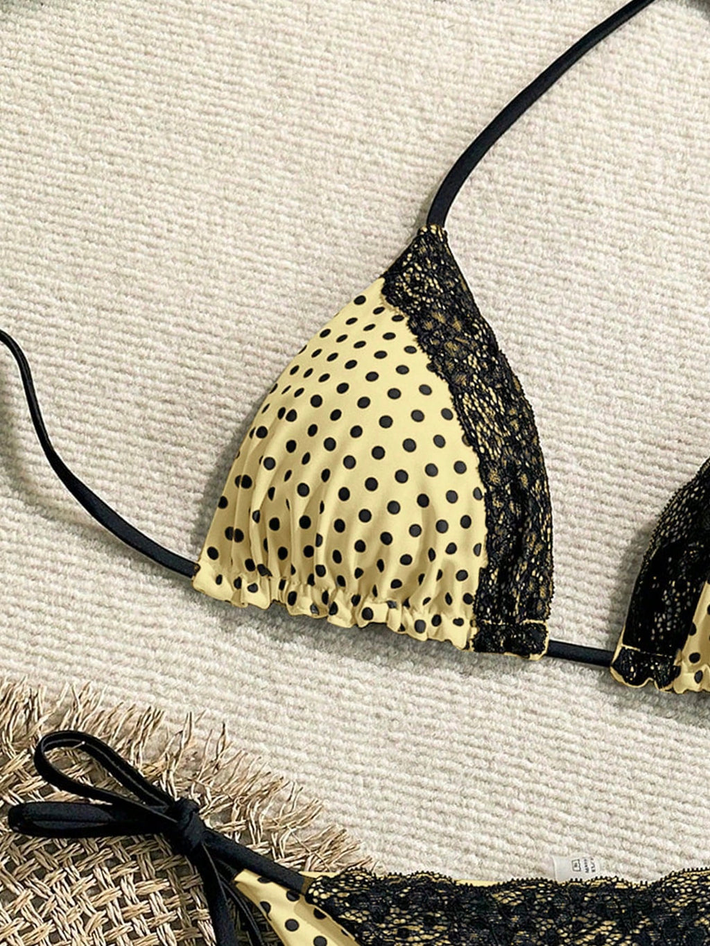 Swim Mod 2pcs/Set Women Summer Beach Lace Polka Dot Print Halter Tie