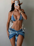 Bonvoyette Women's Pink Summer Boho Beach Holiday 3 Piece Bikini