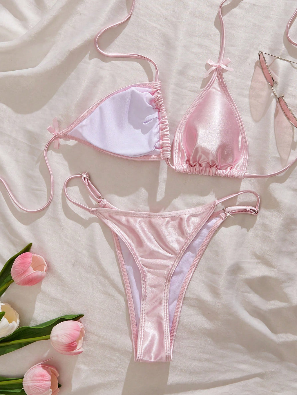 Women's Swimwear, Sexy Satin Shiny Bikini/Outerwear/Casual/Y2K/Sexy Outfit/Weste