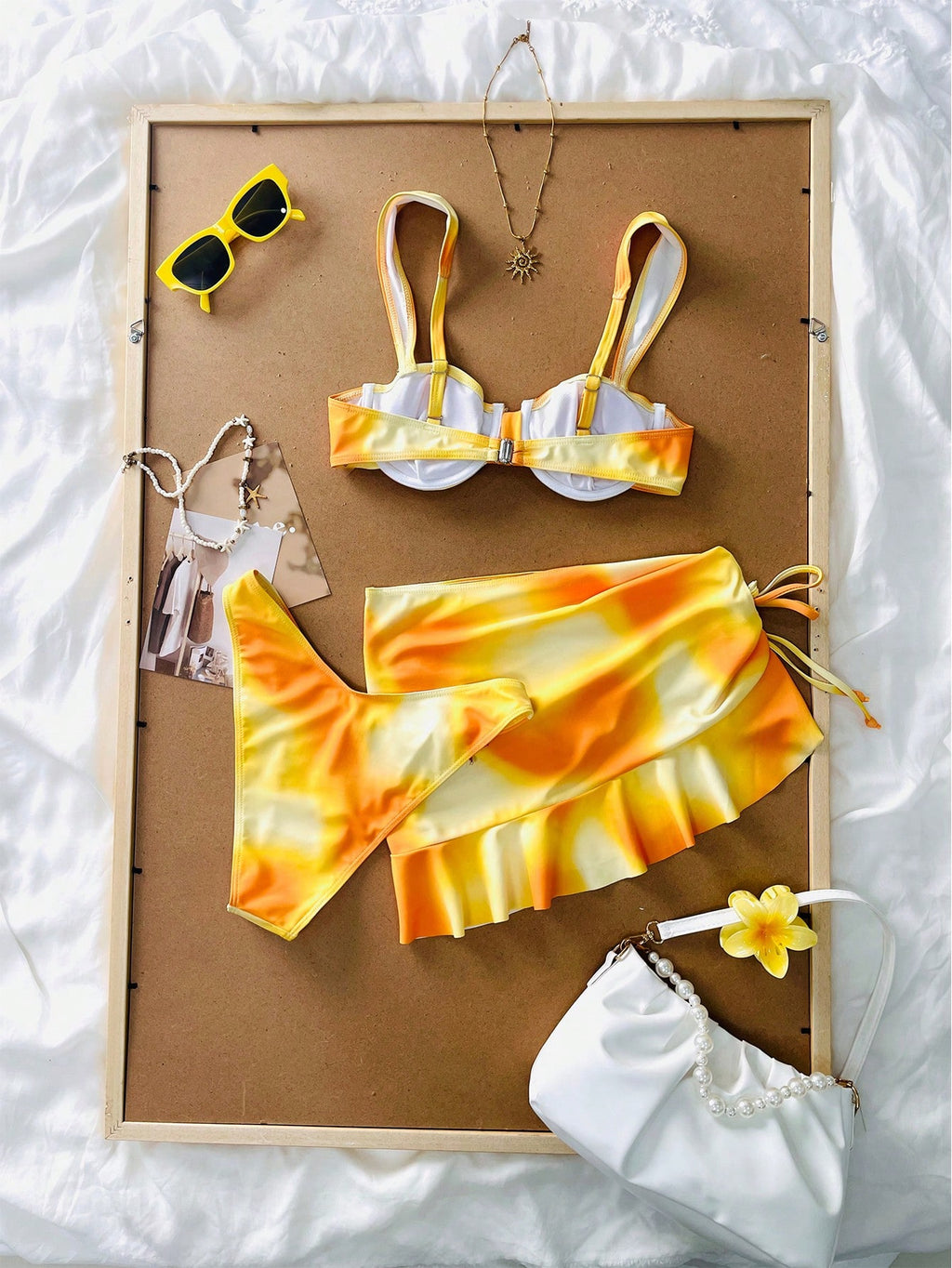 3 Pieces Solid Color Tankini Swimwear Set, Wide Strap Design With Underwire For