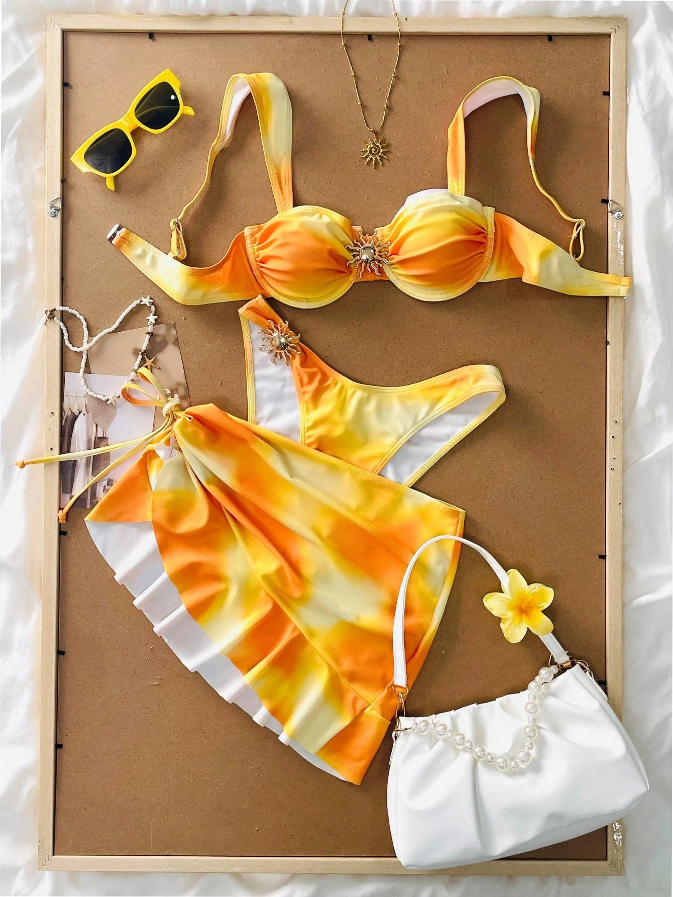 3 Pieces Solid Color Tankini Swimwear Set, Wide Strap Design With Underwire For