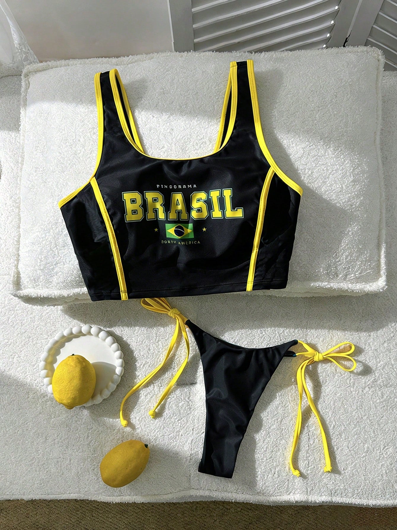 Swim Vcay Women's Casual Vacation Brazil Letter Print Bikini Set, Spring/Summer