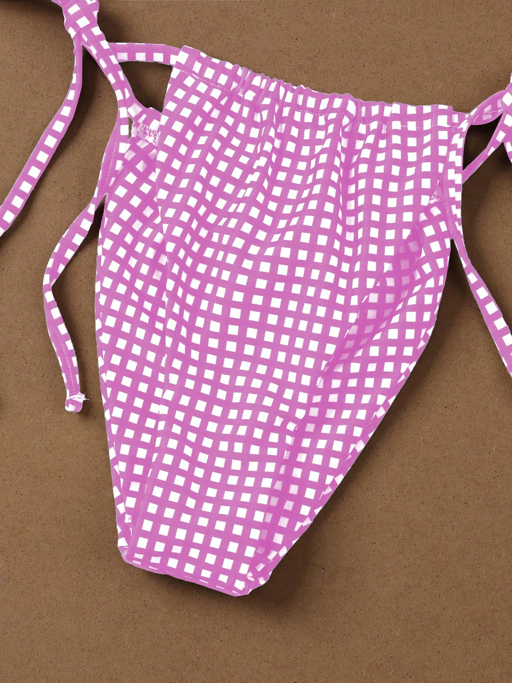 Deep Red & White Plaid Spaghetti Strap Tie Bikini Set, Sweet & Sexy