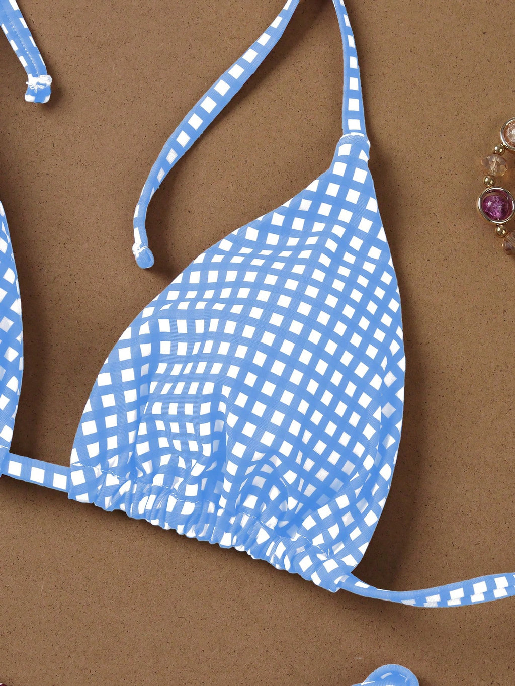 Deep Red & White Plaid Spaghetti Strap Tie Bikini Set, Sweet & Sexy