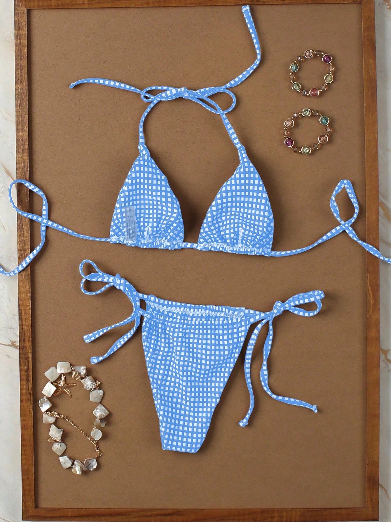 Deep Red & White Plaid Spaghetti Strap Tie Bikini Set, Sweet & Sexy