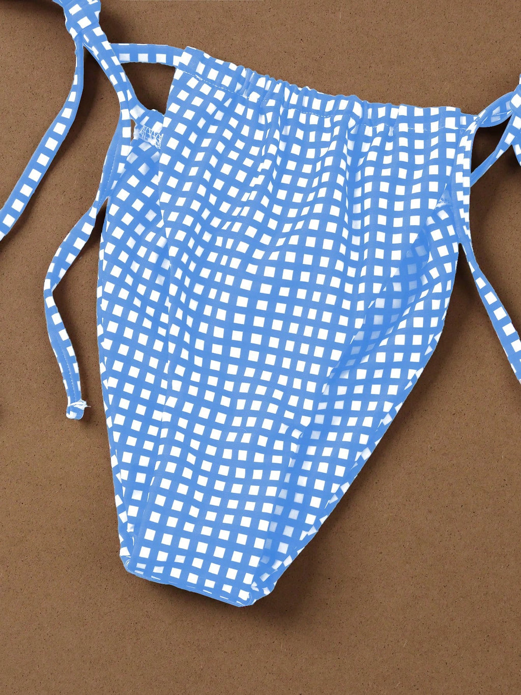 Deep Red & White Plaid Spaghetti Strap Tie Bikini Set, Sweet & Sexy