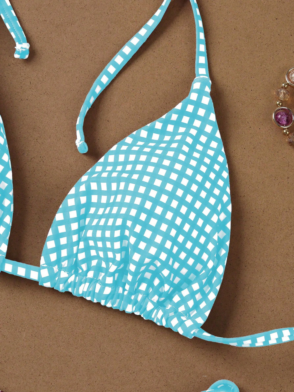Deep Red & White Plaid Spaghetti Strap Tie Bikini Set, Sweet & Sexy