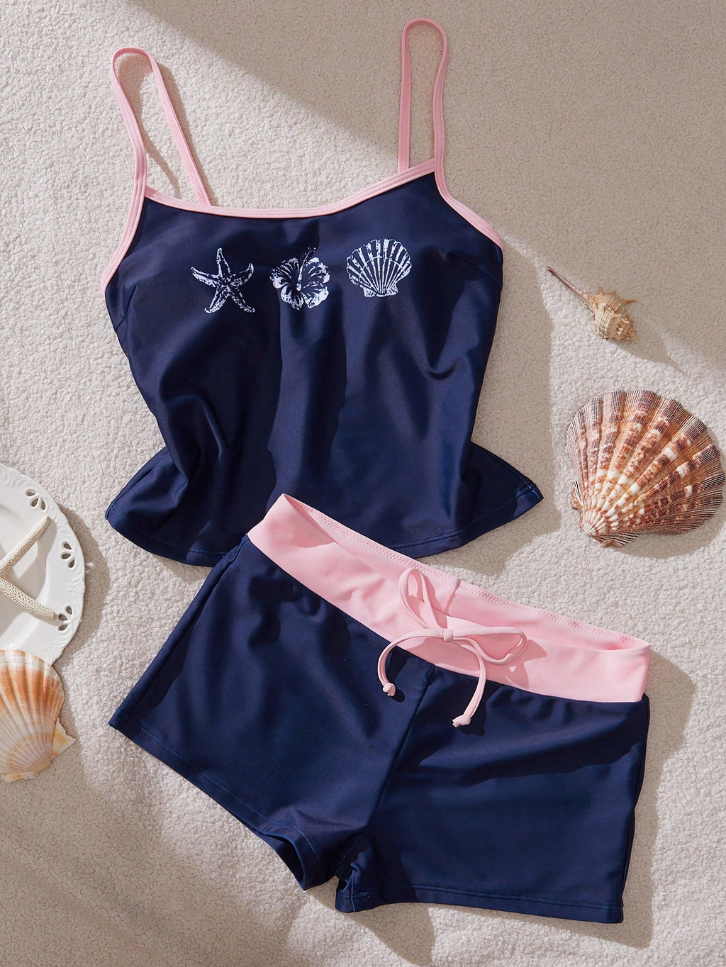 Women's Swimwear Tankini, Tropical Print Vest Bra Built-In T-Shirt