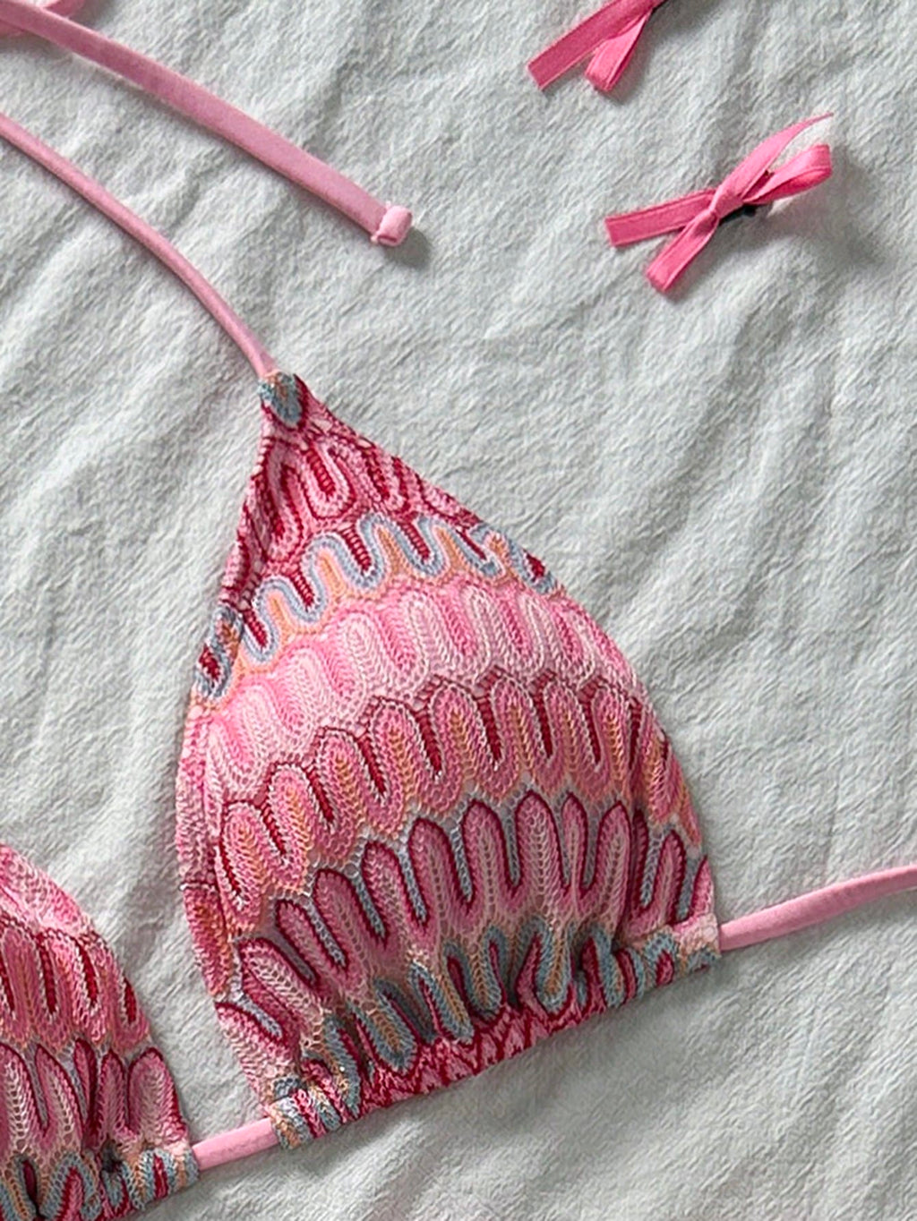 Women's Unique Textured Fabric Bikini 2 Pieces Swimwear, Cute Spaghetti Strap Ba
