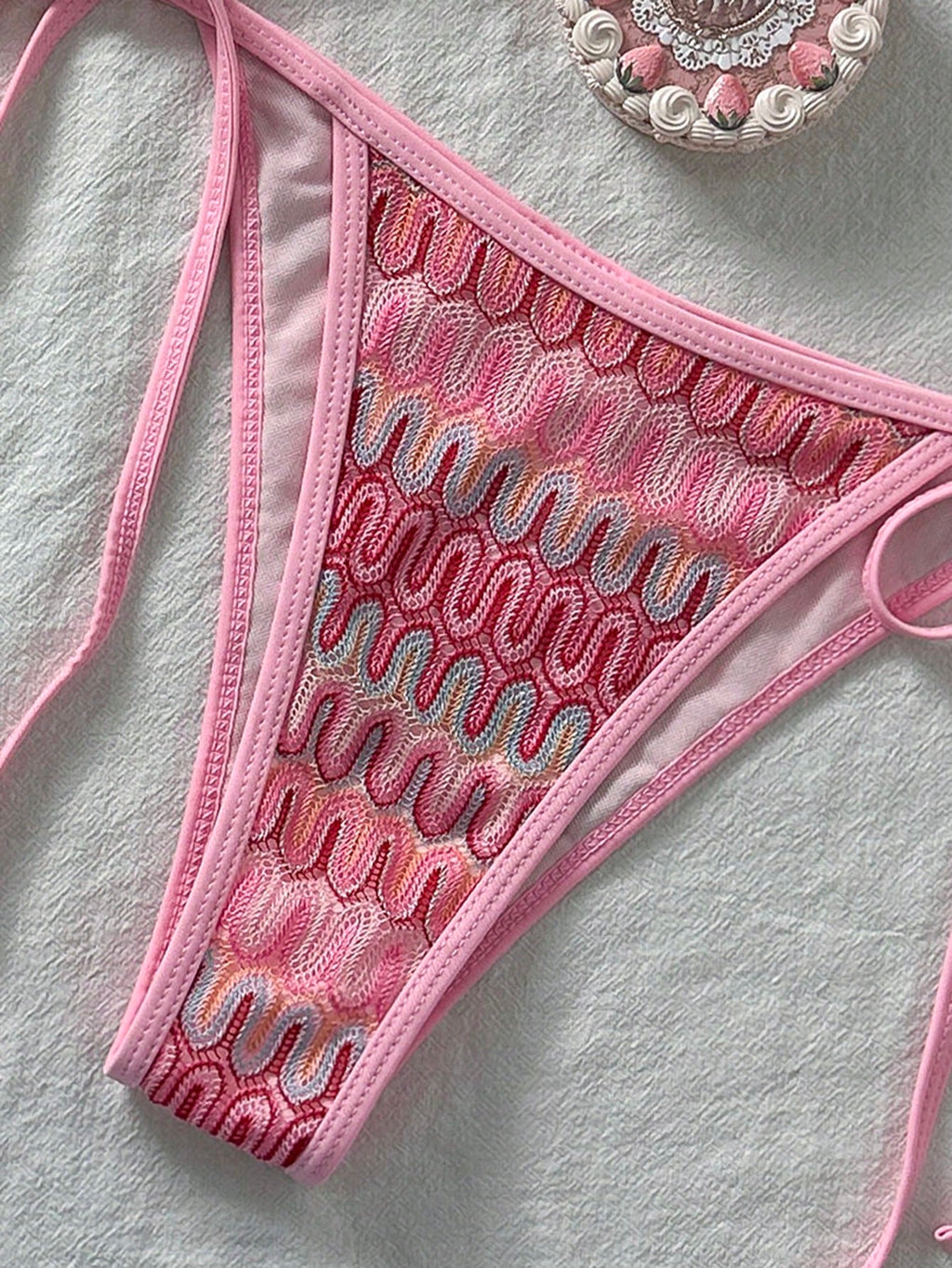 Women's Unique Textured Fabric Bikini 2 Pieces Swimwear, Cute Spaghetti Strap Ba