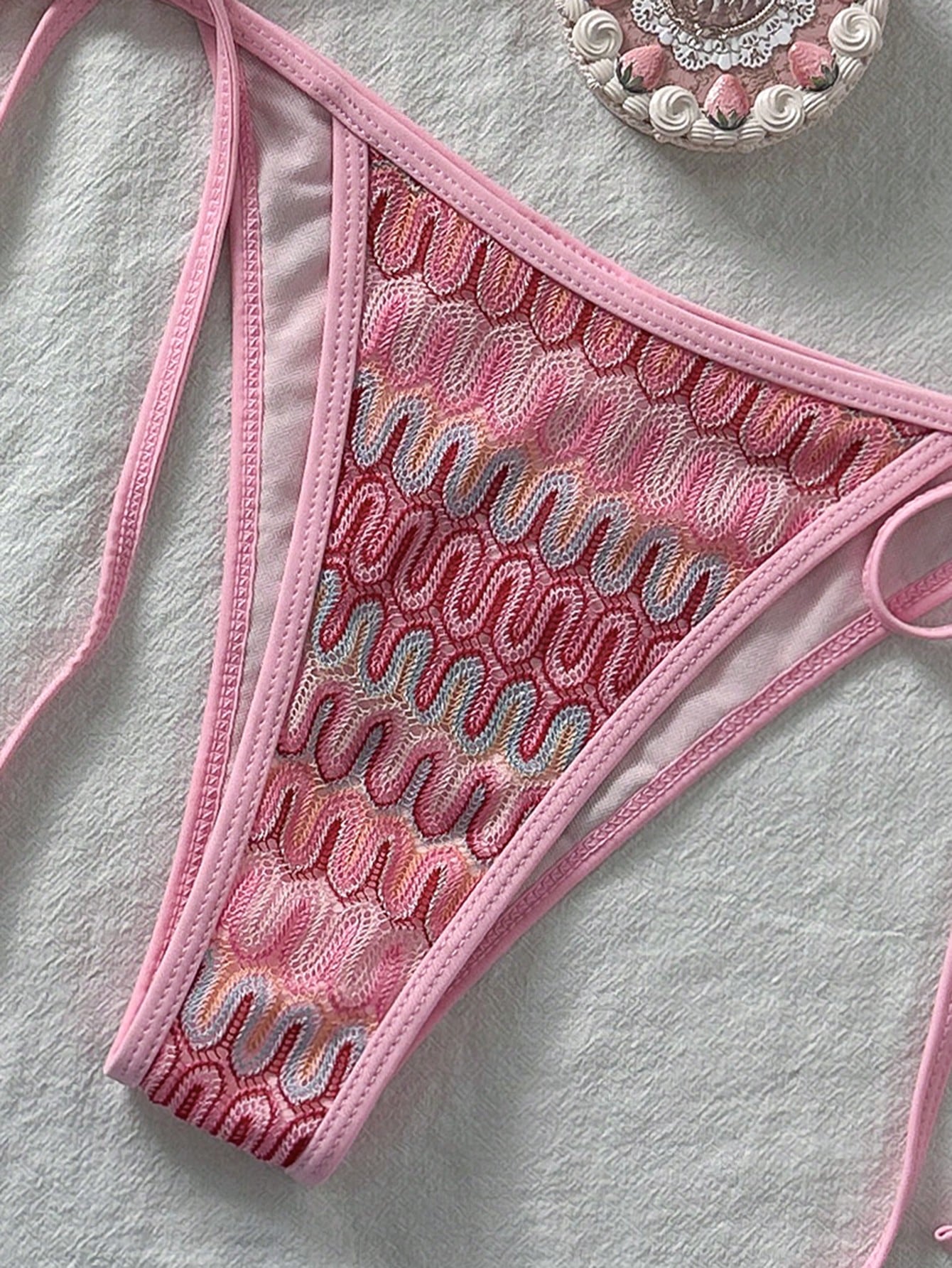 Women's Unique Textured Fabric Bikini 2 Pieces Swimwear, Cute Spaghetti Strap Ba