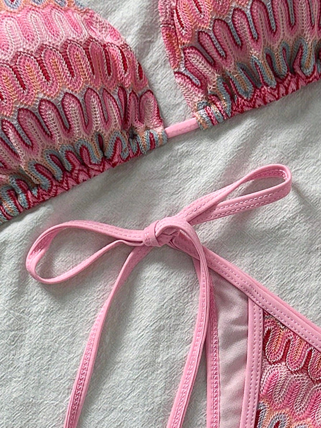 Women's Unique Textured Fabric Bikini 2 Pieces Swimwear, Cute Spaghetti Strap Ba