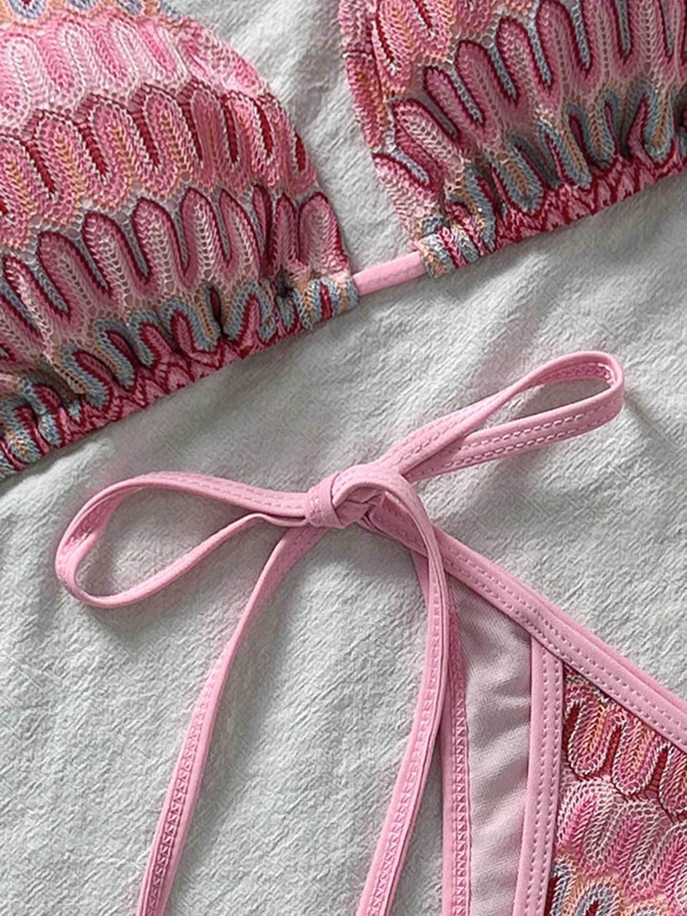 Women's Unique Textured Fabric Bikini 2 Pieces Swimwear, Cute Spaghetti Strap Ba