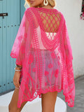 1pc Patchwork Diamond Grid Striped Bohemian Casual Elegant Knit Fabric Women's Beach Cover-Up Kimono For