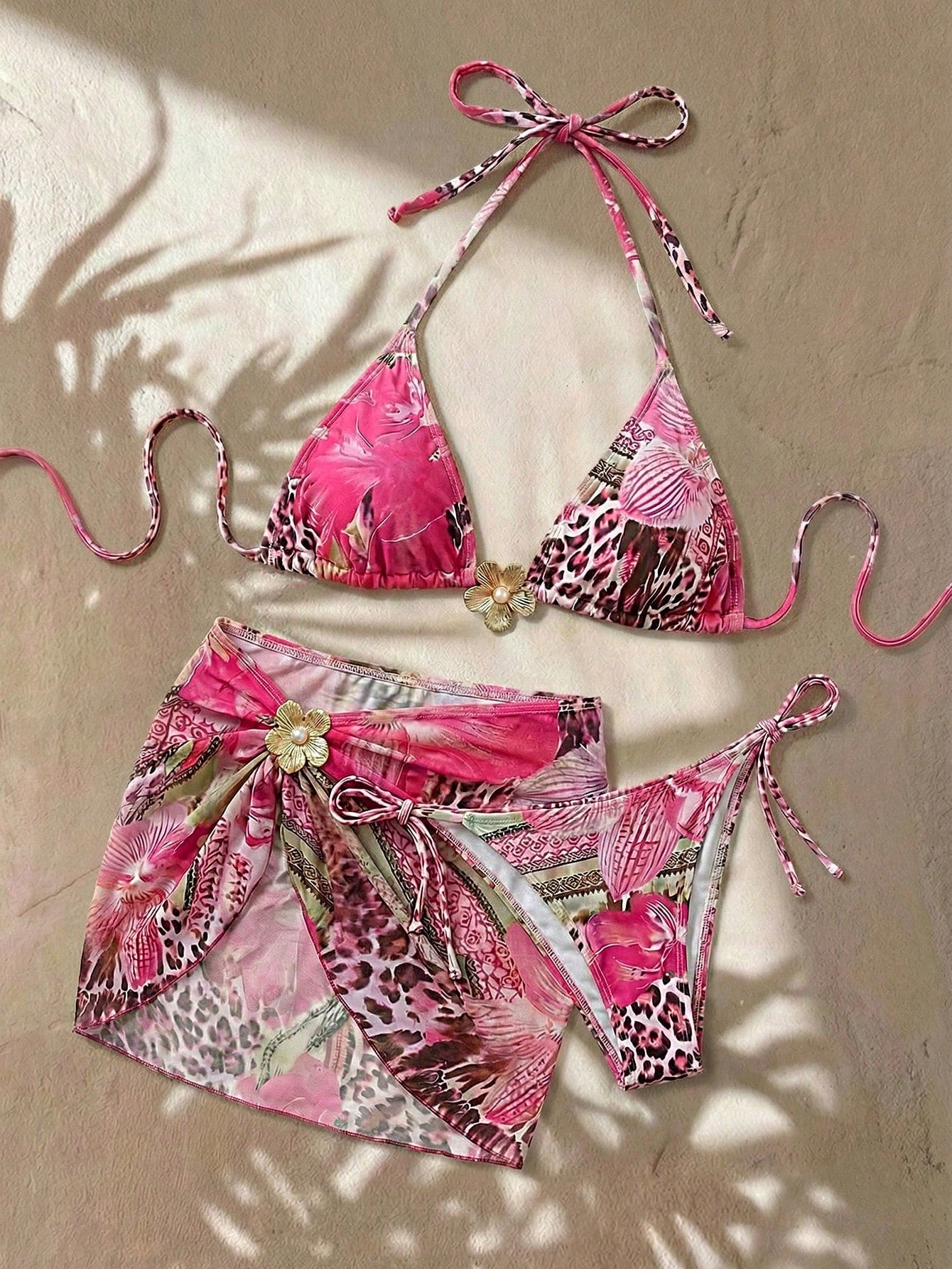 Swim Glamine Women's Tropical Print Swimwear Set For Vacation & Beach