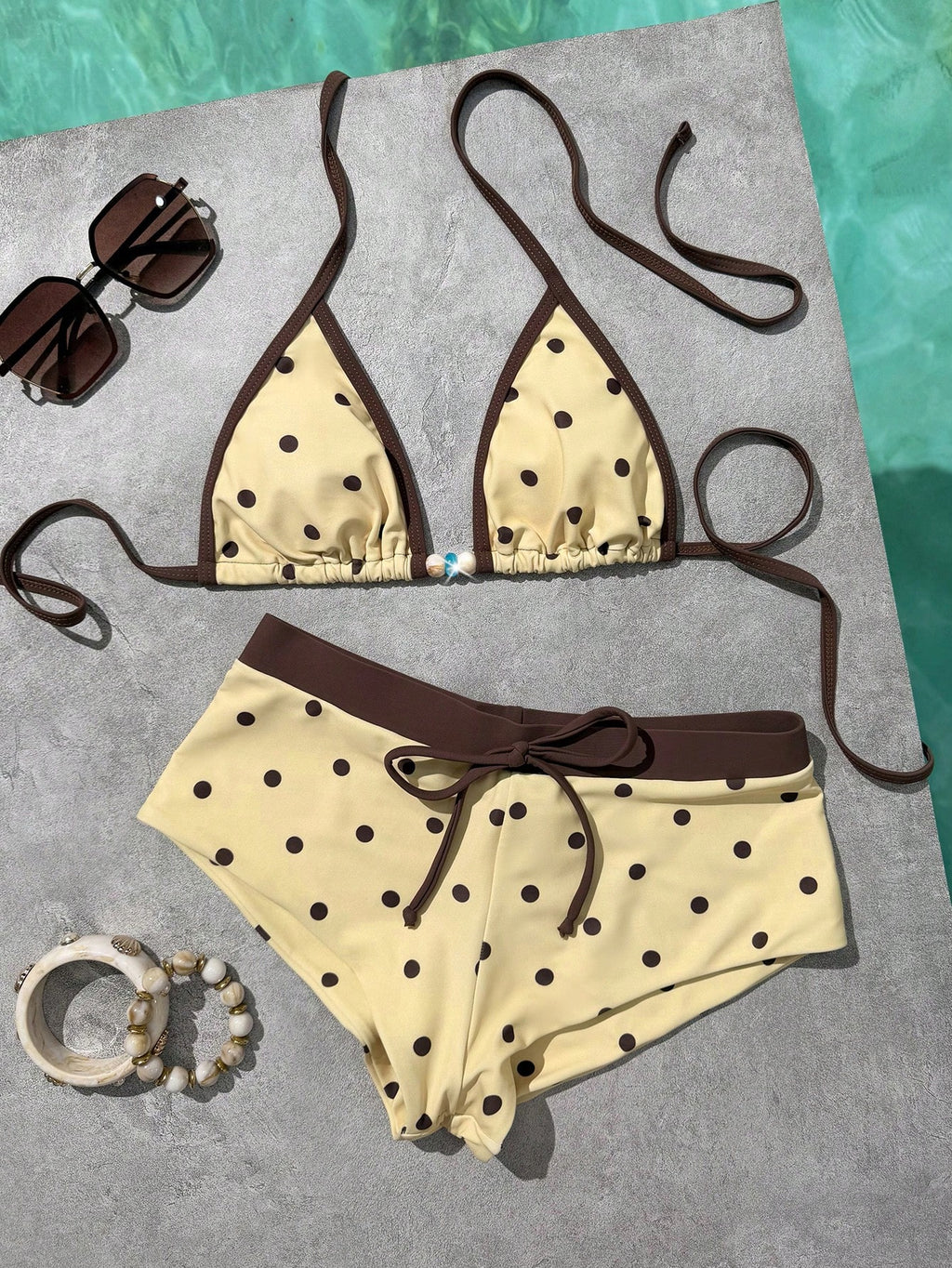 Women's Bikini Swimsuit, Vintage Yellow Polka Dot Print Retro