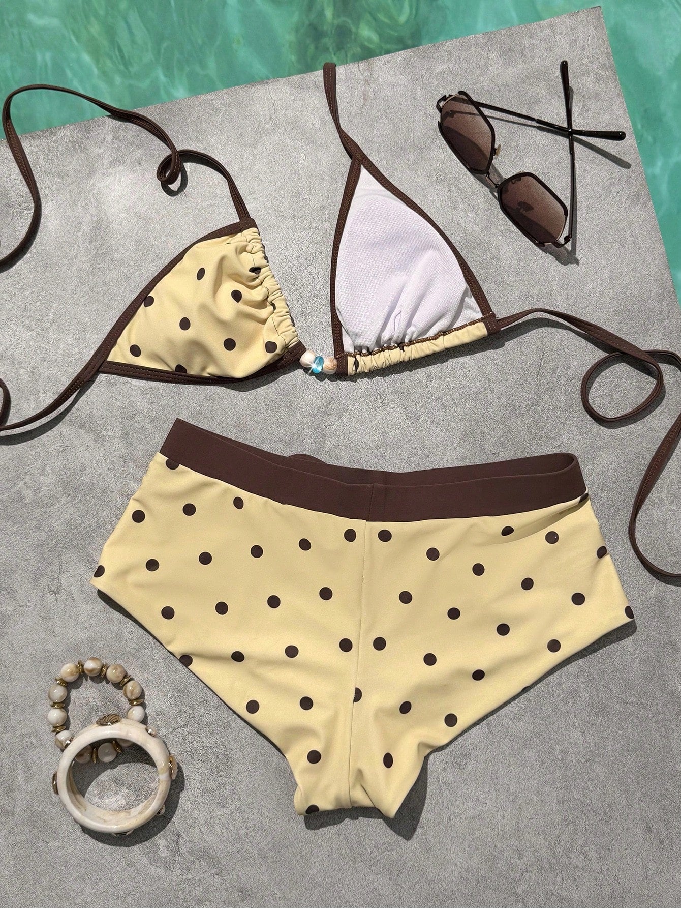 Women's Bikini Swimsuit, Vintage Yellow Polka Dot Print Retro