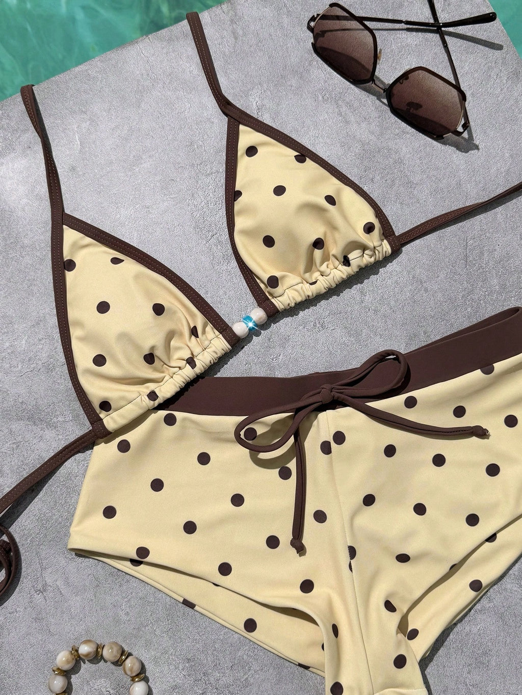 Women's Bikini Swimsuit, Vintage Yellow Polka Dot Print Retro