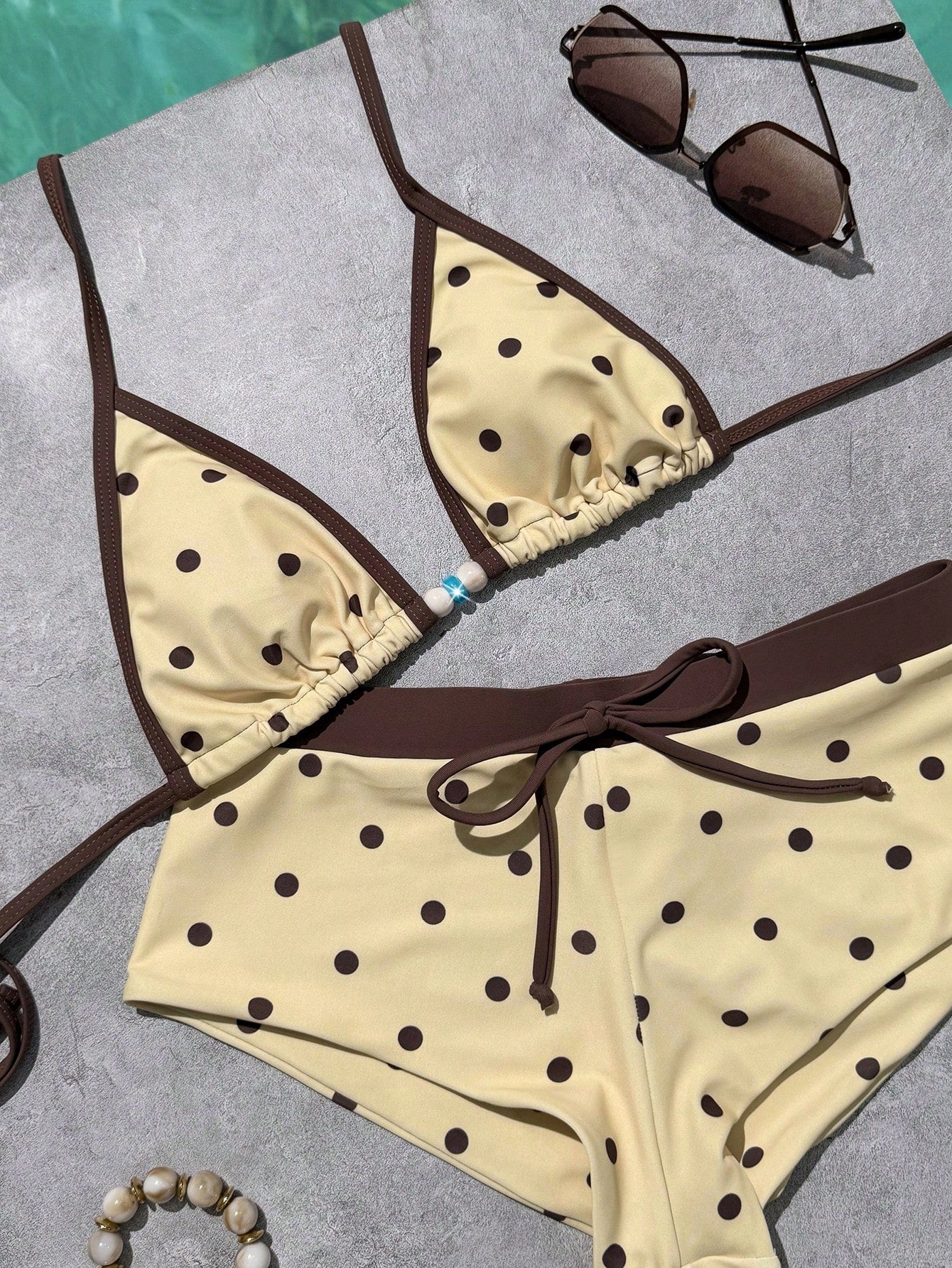 Women's Bikini Swimsuit, Vintage Yellow Polka Dot Print Retro