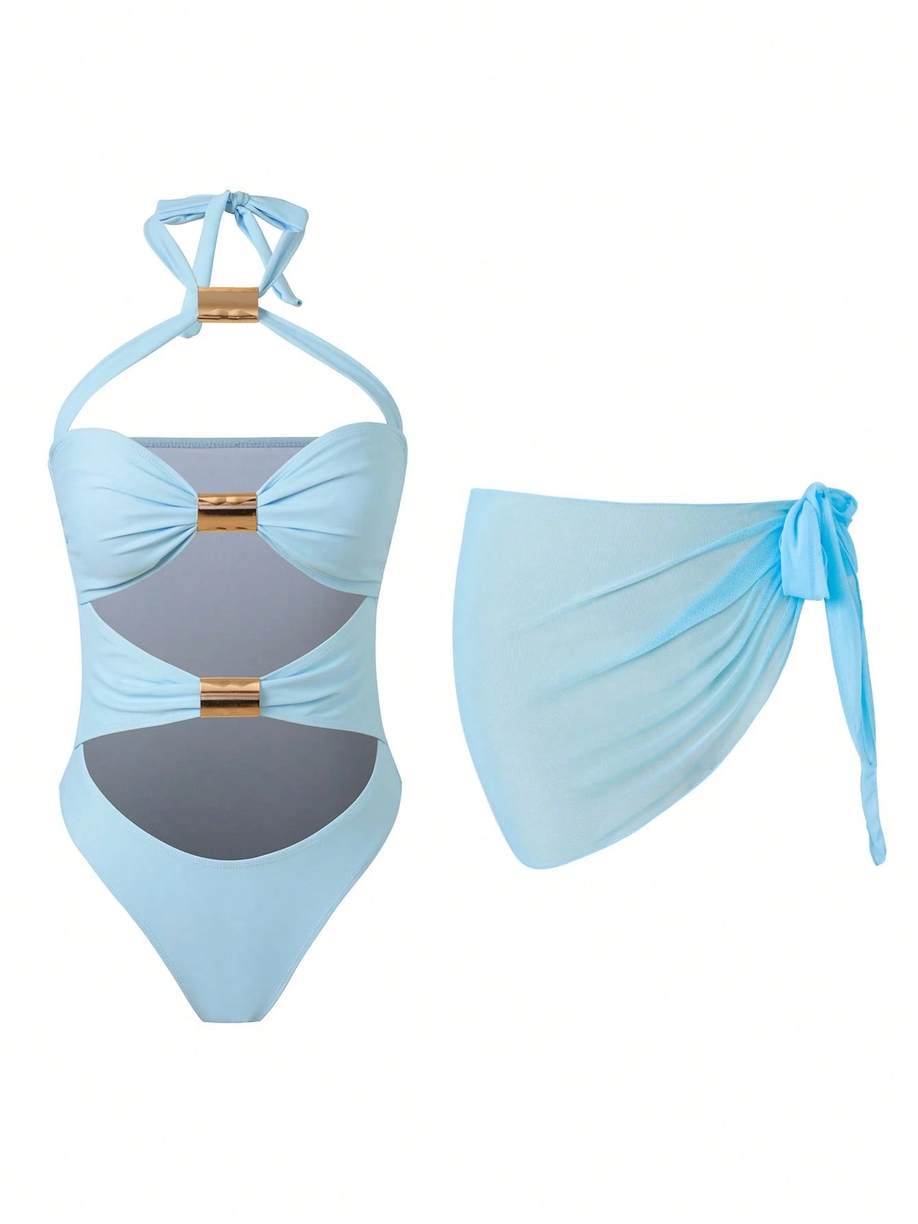 2026 European And American Cross-Border Hot Selling Solid Color Hollow Sexy Halter Tie Swimwear With Mesh - image 3