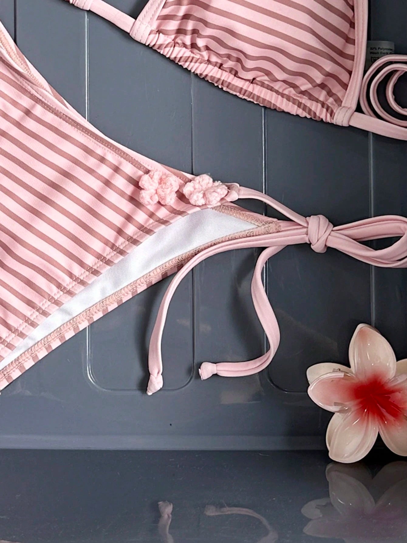 Women's Sexy Halter Tie Back Striped Bikini Set With Tie-Side Bottom,