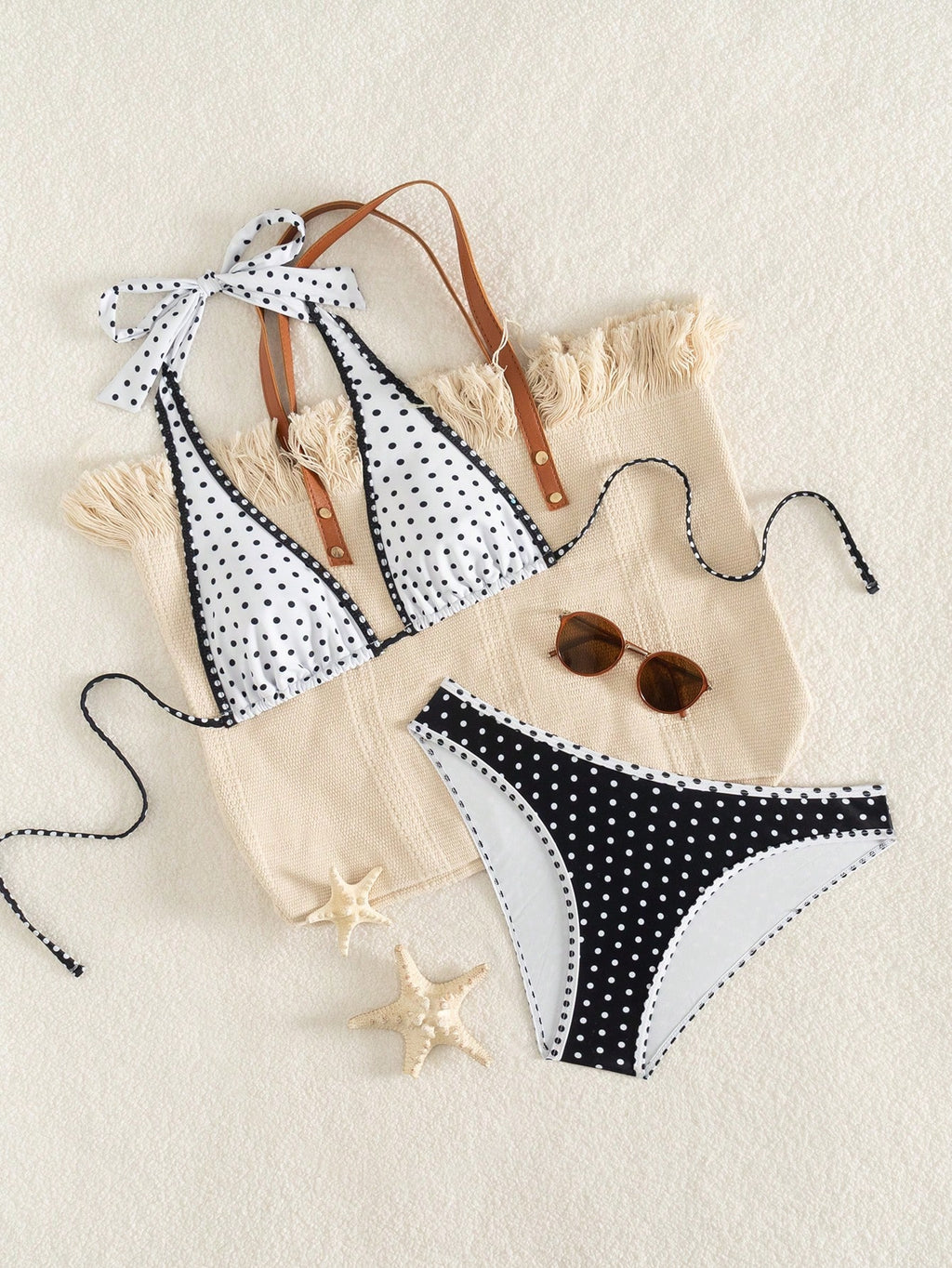Women's Elegant Polka Dot Sports Casual Bikini Set, Triangle Cup