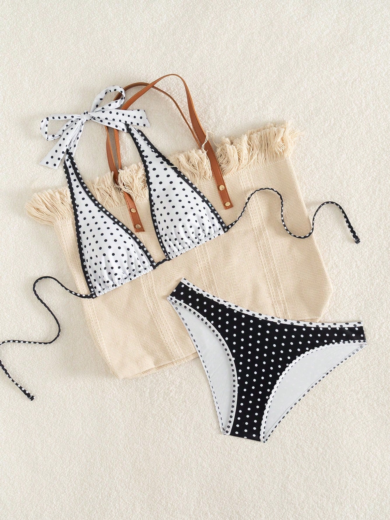 Women's Elegant Polka Dot Sports Casual Bikini Set, Triangle Cup