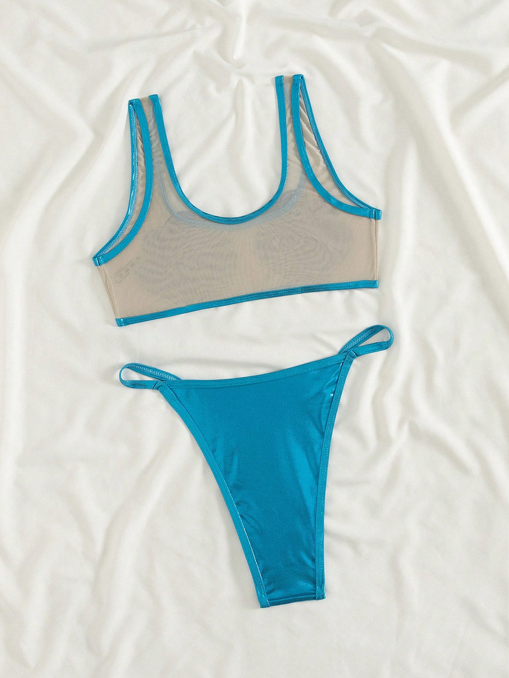 Swim SXY New Sexy Women 2pcs Transparent Thick Strap Shell Bikini Top