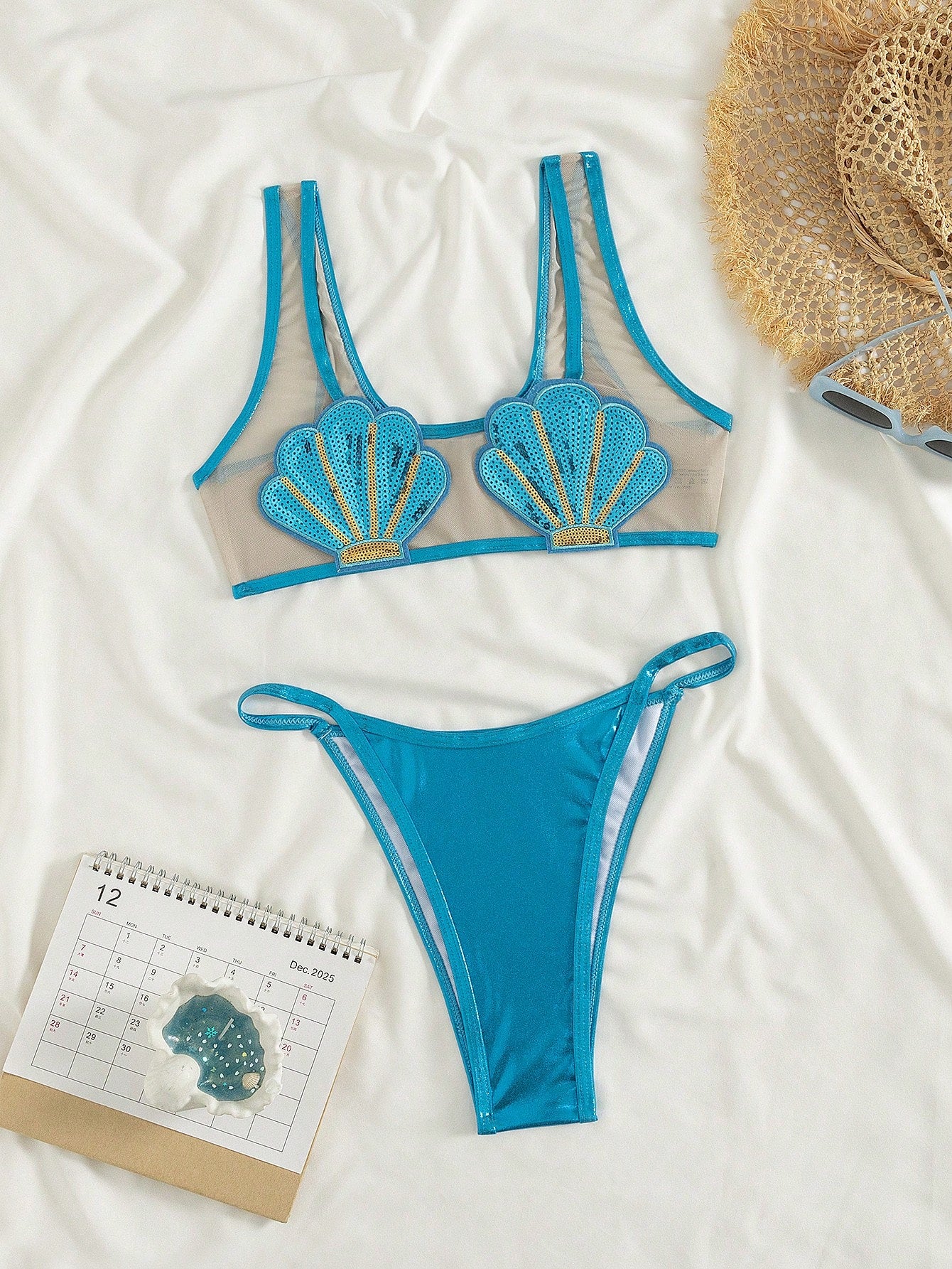 Swim SXY New Sexy Women 2pcs Transparent Thick Strap Shell Bikini Top