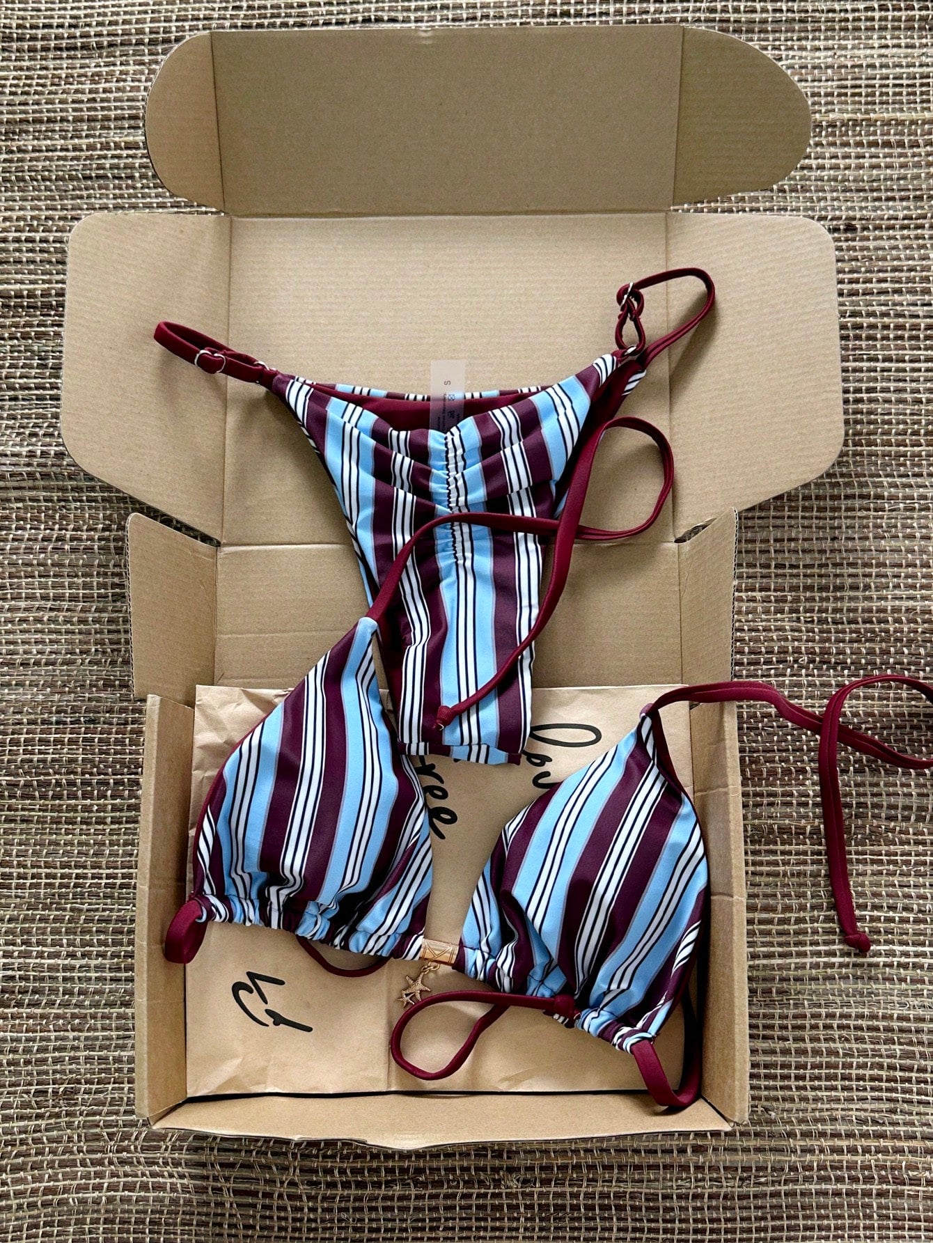 Swim Mod Multicolor Fabric Tropical Halter Bikini Set Knot Tie Side