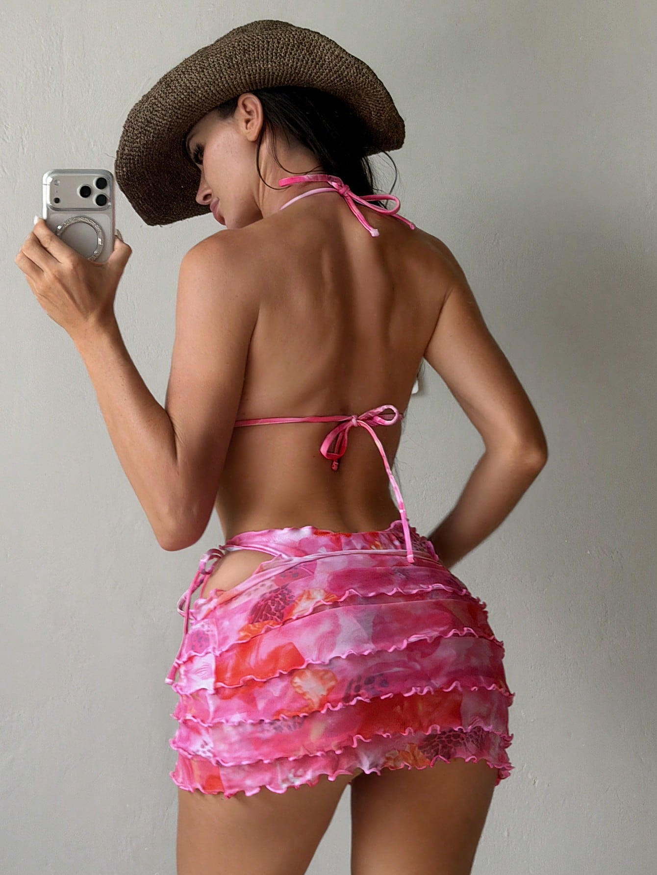 Swim SXY Women's 26ss New Floral Print Bikini Set With Tiered Ruffle Skirt, Sexy